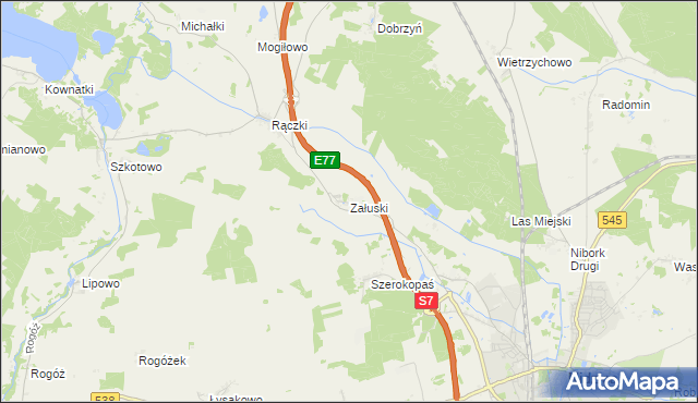 mapa Załuski gmina Nidzica, Załuski gmina Nidzica na mapie Targeo