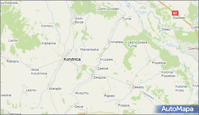 mapa Kruszew gmina Korytnica, Kruszew gmina Korytnica na mapie Targeo