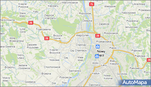 mapa Chełmiec powiat nowosądecki, Chełmiec powiat nowosądecki na mapie Targeo