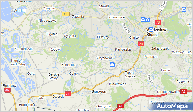 mapa Czyżowice gmina Gorzyce, Czyżowice gmina Gorzyce na mapie Targeo