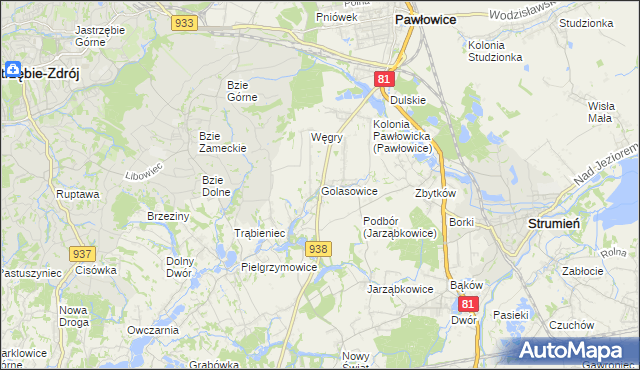 mapa Golasowice, Golasowice na mapie Targeo