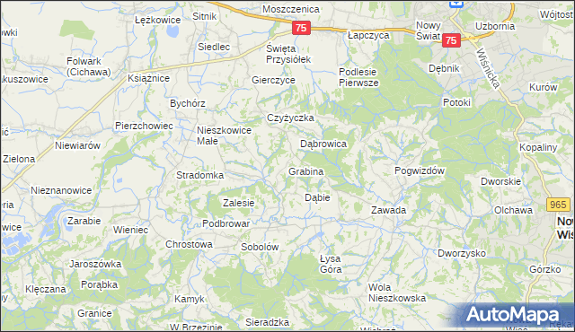 mapa Grabina gmina Bochnia, Grabina gmina Bochnia na mapie Targeo