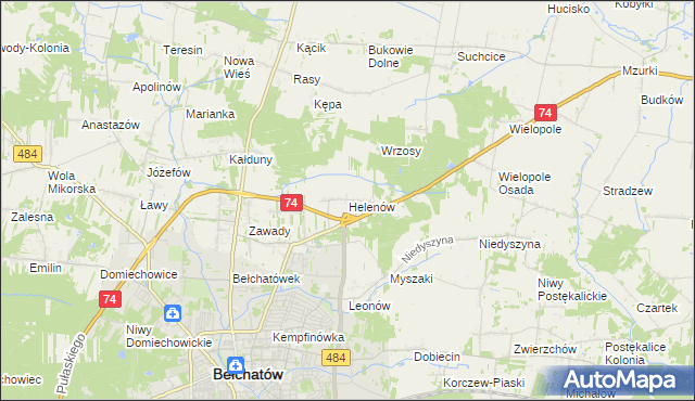 mapa Helenów gmina Bełchatów, Helenów gmina Bełchatów na mapie Targeo
