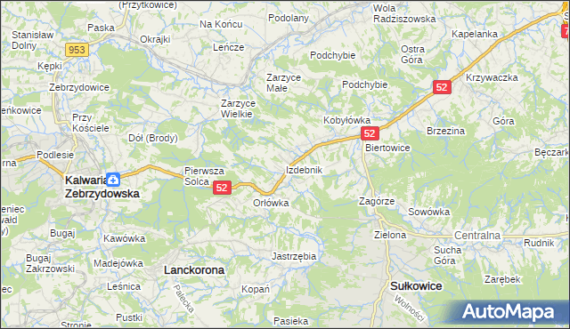 mapa Izdebnik gmina Lanckorona, Izdebnik gmina Lanckorona na mapie Targeo