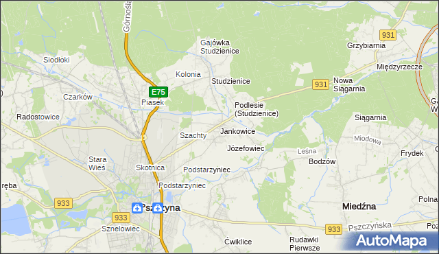 mapa Jankowice gmina Pszczyna, Jankowice gmina Pszczyna na mapie Targeo