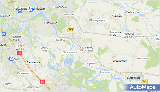 mapa Kamieniec Wrocławski, Kamieniec Wrocławski na mapie Targeo