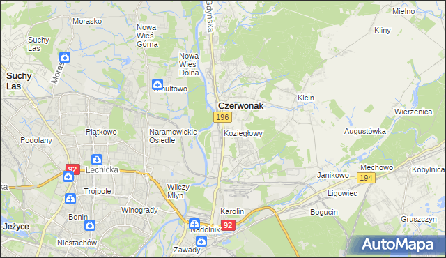 mapa Koziegłowy gmina Czerwonak, Koziegłowy gmina Czerwonak na mapie Targeo