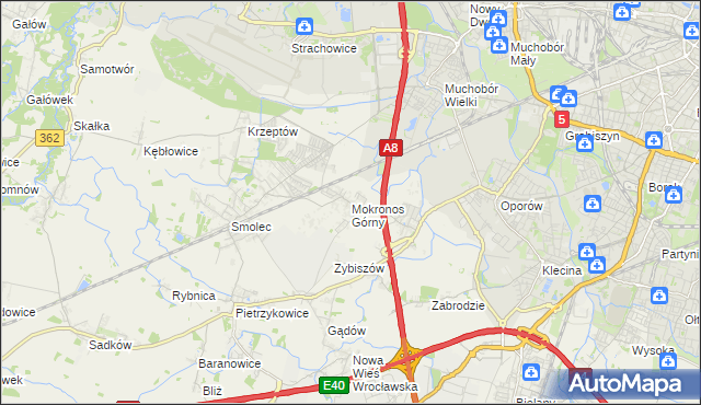 mapa Mokronos Górny, Mokronos Górny na mapie Targeo