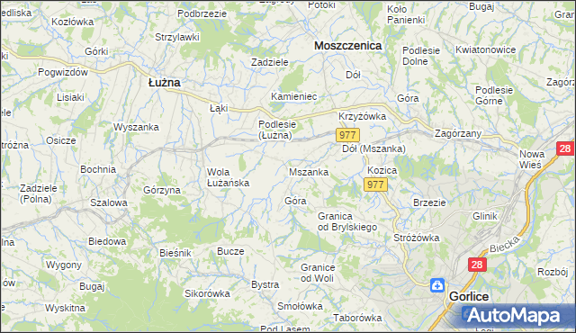 mapa Mszanka gmina Łużna, Mszanka gmina Łużna na mapie Targeo