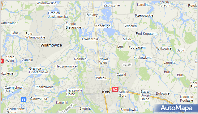 mapa Nowa Wieś gmina Kęty, Nowa Wieś gmina Kęty na mapie Targeo