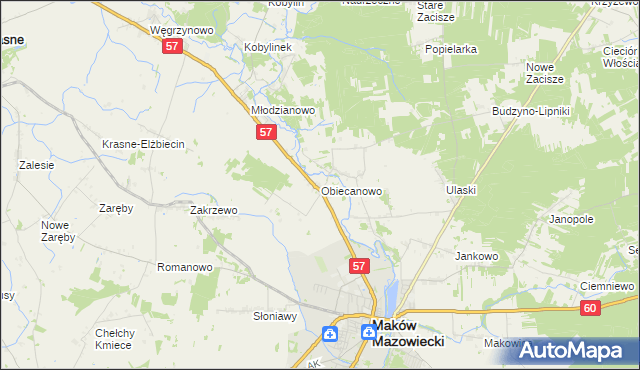 mapa Obiecanowo gmina Karniewo, Obiecanowo gmina Karniewo na mapie Targeo