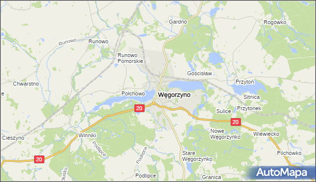 mapa Węgorzyno, Węgorzyno na mapie Targeo