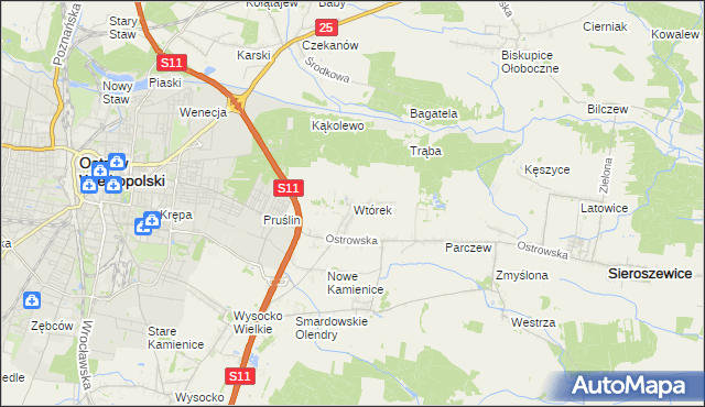 mapa Wtórek gmina Ostrów Wielkopolski, Wtórek gmina Ostrów Wielkopolski na mapie Targeo