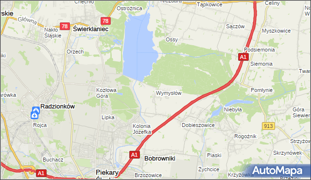 mapa Wymysłów gmina Bobrowniki, Wymysłów gmina Bobrowniki na mapie Targeo