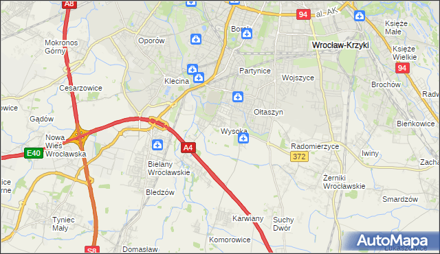 mapa Wysoka gmina Kobierzyce, Wysoka gmina Kobierzyce na mapie Targeo