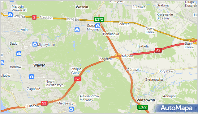 mapa Zagórze gmina Wiązowna, Zagórze gmina Wiązowna na mapie Targeo