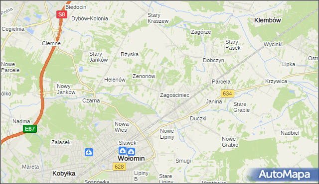 mapa Zagościniec gmina Wołomin, Zagościniec gmina Wołomin na mapie Targeo