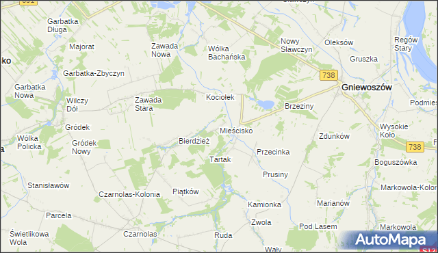 mapa Mieścisko gmina Gniewoszów, Mieścisko gmina Gniewoszów na mapie Targeo