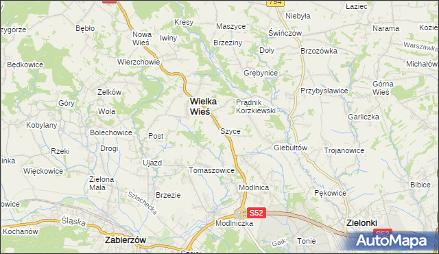 mapa Szyce gmina Wielka Wieś, Szyce gmina Wielka Wieś na mapie Targeo