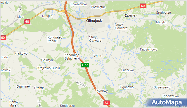 mapa Wkra gmina Glinojeck, Wkra gmina Glinojeck na mapie Targeo
