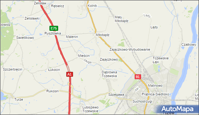 mapa Zajączkowo gmina Tczew, Zajączkowo gmina Tczew na mapie Targeo