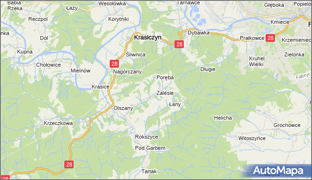 mapa Zalesie gmina Krasiczyn, Zalesie gmina Krasiczyn na mapie Targeo