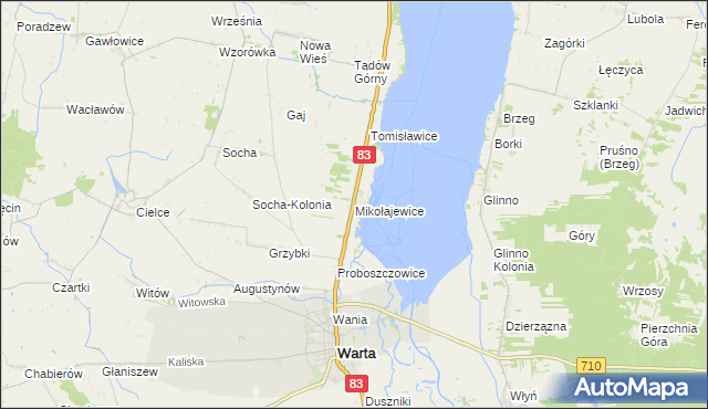 mapa Mikołajewice gmina Warta, Mikołajewice gmina Warta na mapie Targeo