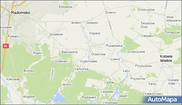 mapa Orzechów gmina Kobiele Wielkie, Orzechów gmina Kobiele Wielkie na mapie Targeo