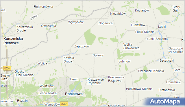 mapa Spławy gmina Poniatowa, Spławy gmina Poniatowa na mapie Targeo