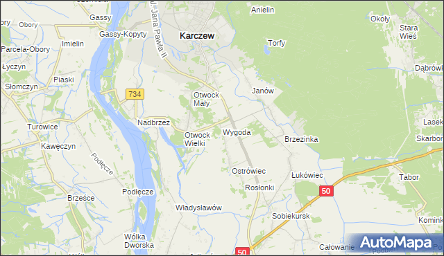 mapa Wygoda gmina Karczew, Wygoda gmina Karczew na mapie Targeo