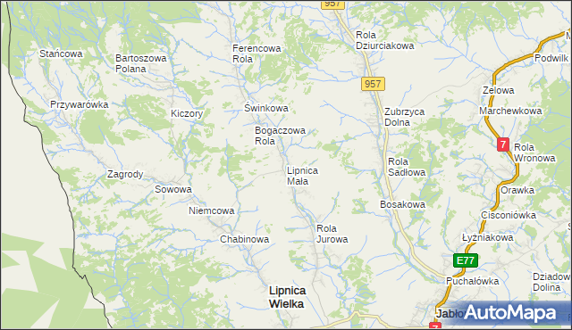 mapa Lipnica Mała, Lipnica Mała na mapie Targeo