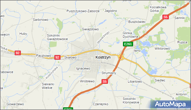 mapa Kostrzyn powiat poznański, Kostrzyn powiat poznański na mapie Targeo