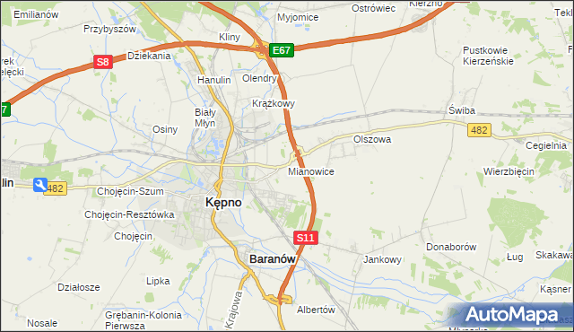 mapa Mianowice gmina Kępno, Mianowice gmina Kępno na mapie Targeo