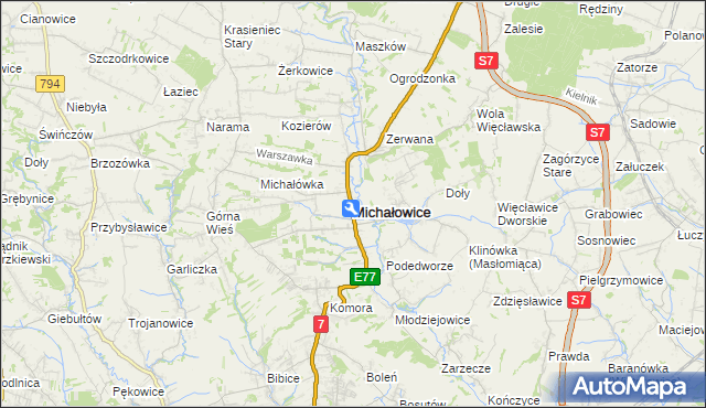 mapa Michałowice powiat krakowski, Michałowice powiat krakowski na mapie Targeo