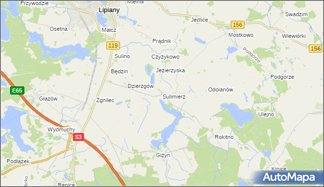 mapa Sulimierz gmina Myślibórz, Sulimierz gmina Myślibórz na mapie Targeo