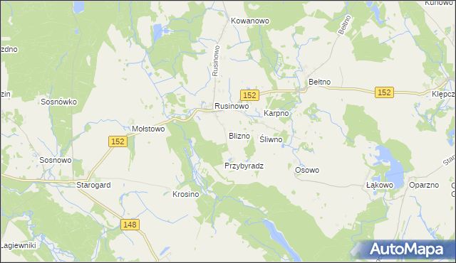 mapa Blizno gmina Świdwin, Blizno gmina Świdwin na mapie Targeo