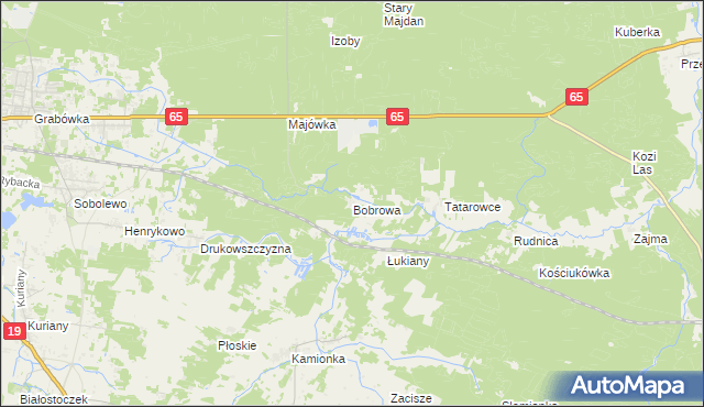 mapa Bobrowa gmina Zabłudów, Bobrowa gmina Zabłudów na mapie Targeo