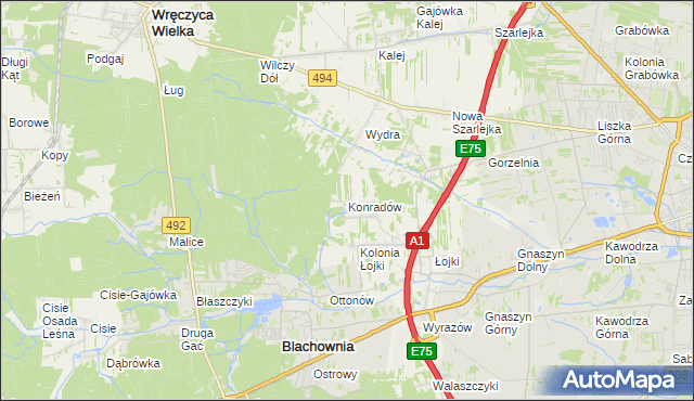 mapa Konradów gmina Blachownia, Konradów gmina Blachownia na mapie Targeo