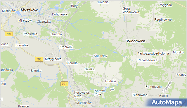 mapa Kopaniny gmina Włodowice, Kopaniny gmina Włodowice na mapie Targeo