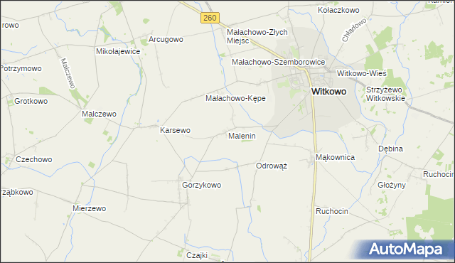 mapa Malenin gmina Witkowo, Malenin gmina Witkowo na mapie Targeo