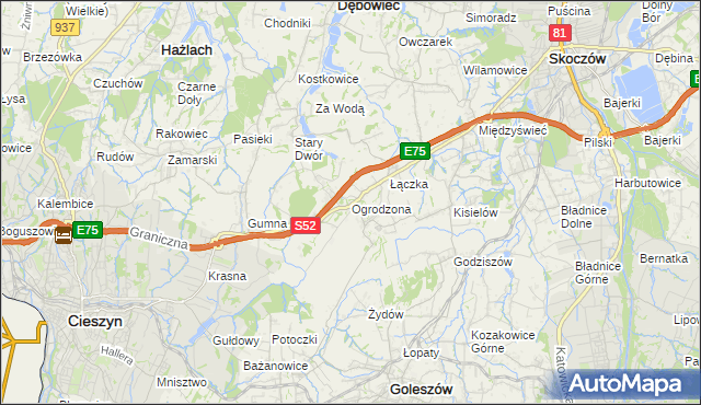 mapa Ogrodzona gmina Dębowiec, Ogrodzona gmina Dębowiec na mapie Targeo