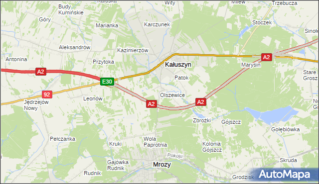 mapa Olszewice gmina Kałuszyn, Olszewice gmina Kałuszyn na mapie Targeo