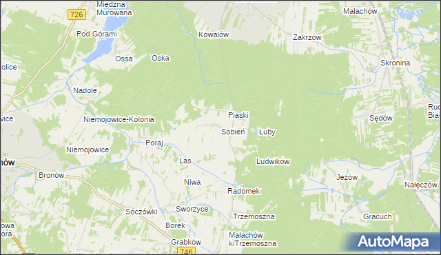 mapa Sobień gmina Białaczów, Sobień gmina Białaczów na mapie Targeo