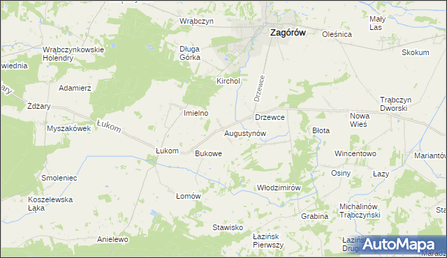 mapa Augustynów gmina Zagórów, Augustynów gmina Zagórów na mapie Targeo