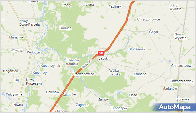 mapa Babsk gmina Biała Rawska, Babsk gmina Biała Rawska na mapie Targeo