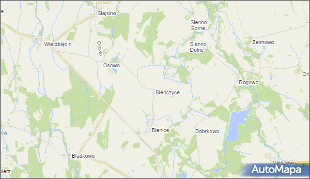 mapa Bieńczyce gmina Nowogard, Bieńczyce gmina Nowogard na mapie Targeo