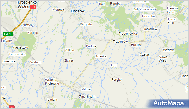 mapa Bzianka gmina Rymanów, Bzianka gmina Rymanów na mapie Targeo