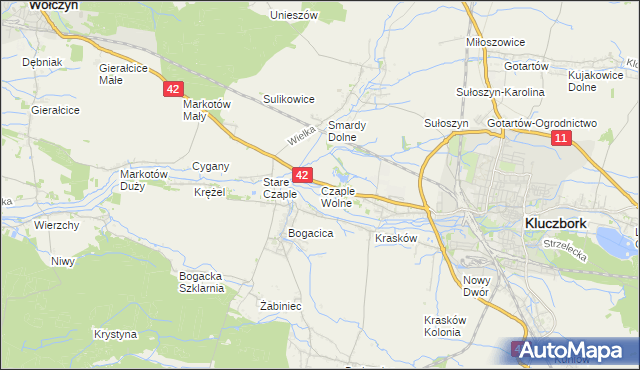 mapa Czaple Wolne, Czaple Wolne na mapie Targeo