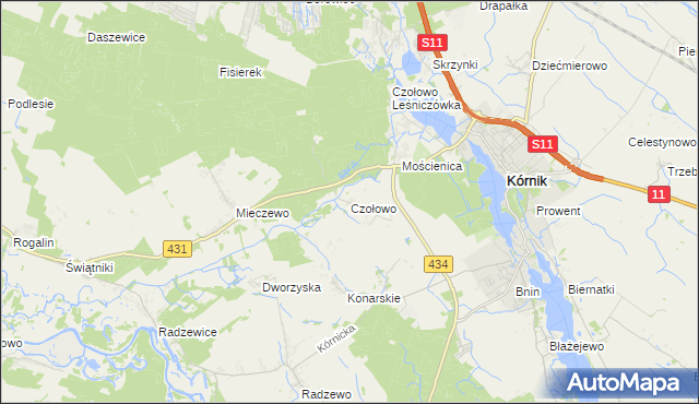 mapa Czołowo gmina Kórnik, Czołowo gmina Kórnik na mapie Targeo