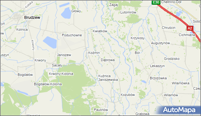 mapa Dąbrowa gmina Brudzew, Dąbrowa gmina Brudzew na mapie Targeo